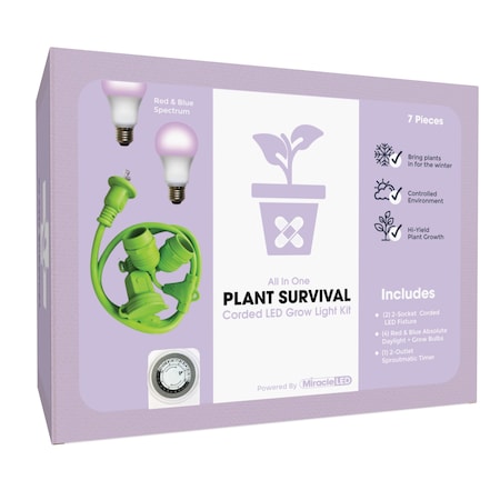 Miracle Led 2-Socket Plant Survival Grow Light Kit- Red & Blue Spec. 14W Replace 150W Grow Bulbs, 2PK 801965